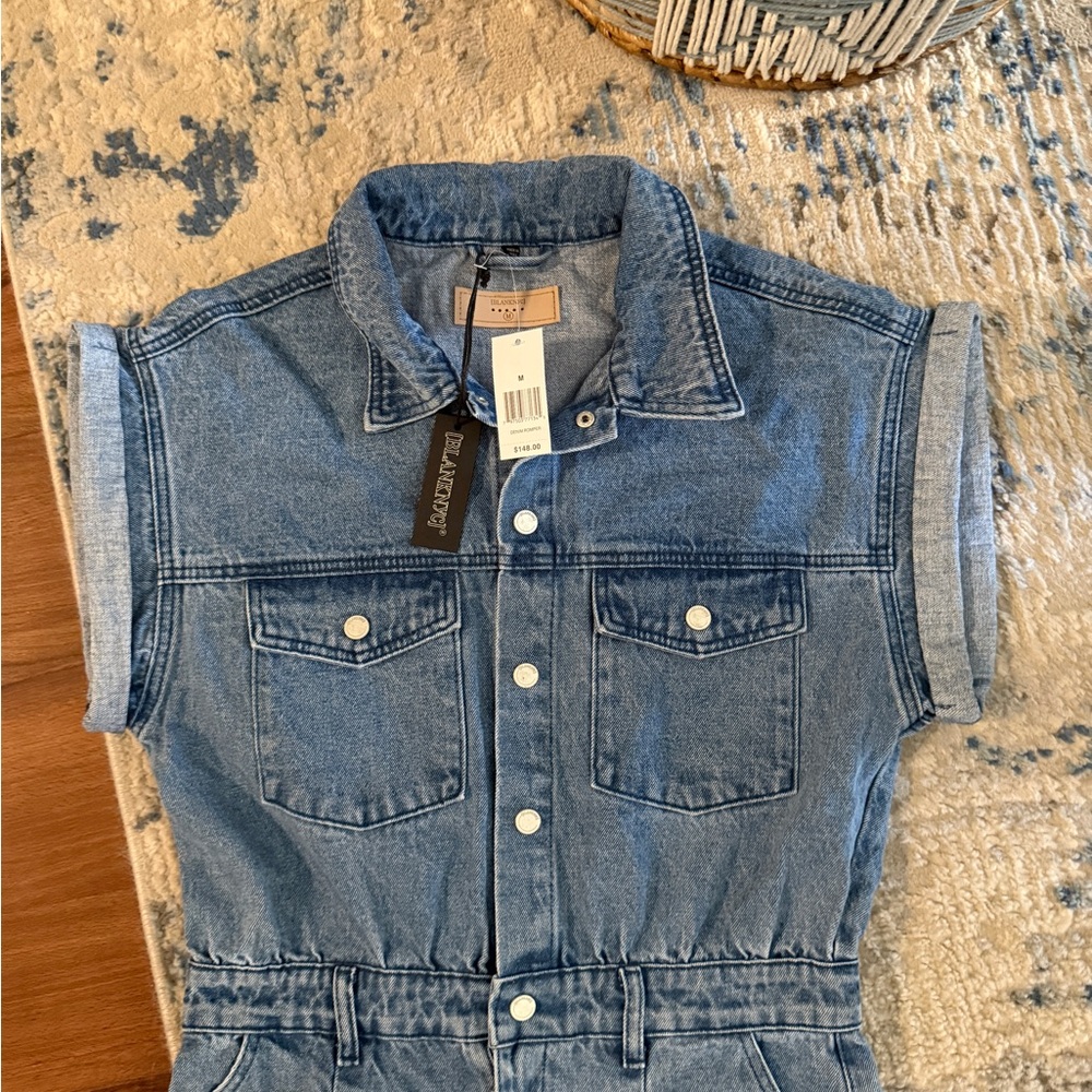 Blank NYC Blue Denim Romper NWT M - Picture 2 of 3